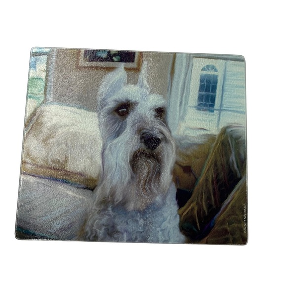 CUTTING BOARD WITH SCHNAUZER PIC BY ROBERT MCCLINTOCK GLASS HOT PLATE TRIVET - Picture 1 of 6